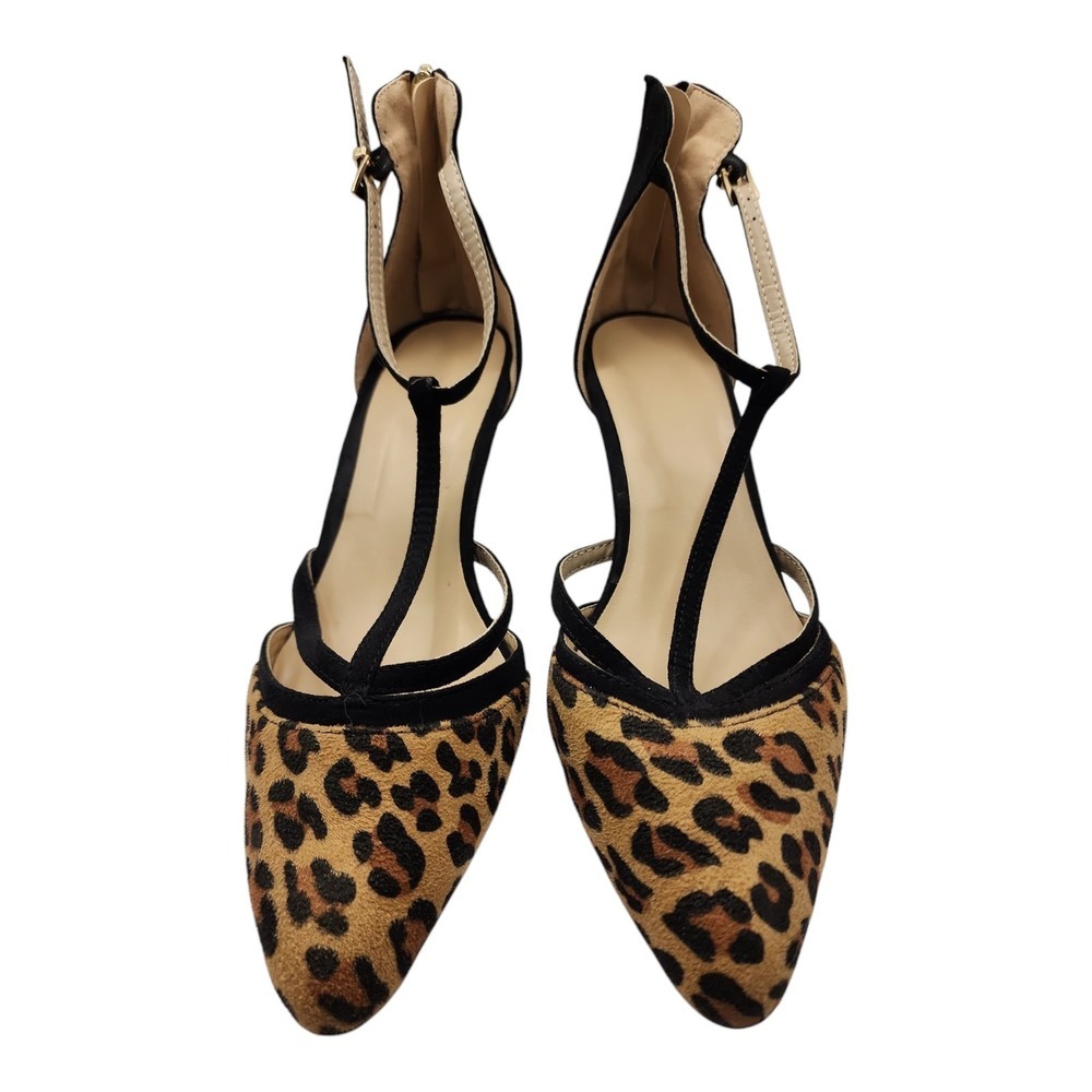 Animal Print Pointed Toe Heels Buckle Elegant Black 9 - Picture 2 of 10